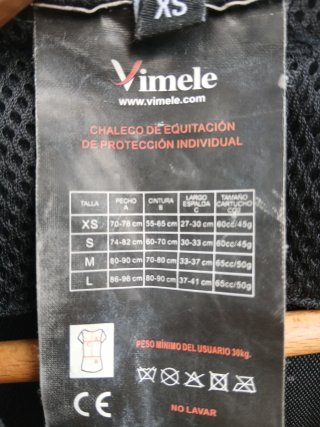 Chaleco Airbag Equitación Talla XS