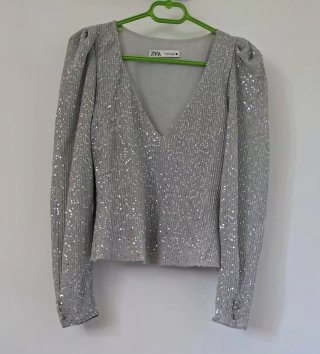Top #Zara manga larga lentejuelas plateadas