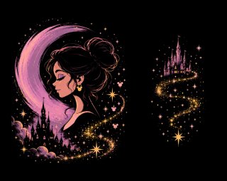 Camiseta con diseño de luna y castillo