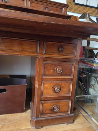 Escritorio Bureau Antiguo Madera y Cuero