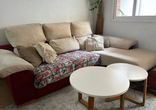Sofá cama modular tela beige y rojo