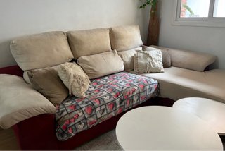 Sofá cama modular tela beige y rojo