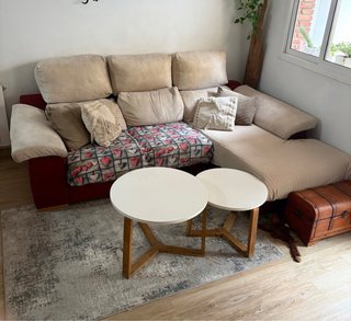 Sofá cama modular tela beige y rojo