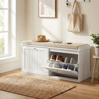Banco zapatero con asiento beige