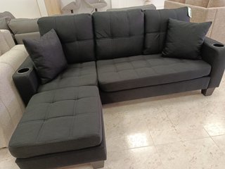 Sofá Chaise Longue Negro con Puf