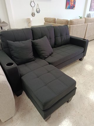 Sofá Chaise Longue Negro con Puf