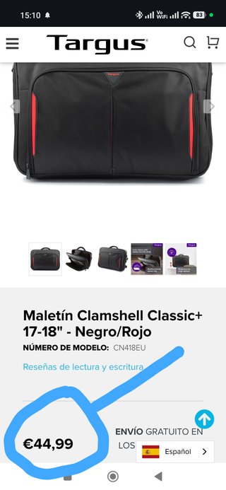 Maletín Targus Negro y Rojo