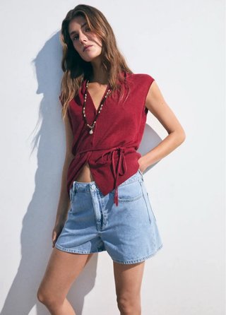 Top 100% lino eseOese rojo oscuro
