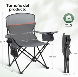 2 Sillas Plegables Camping Gris Naranja