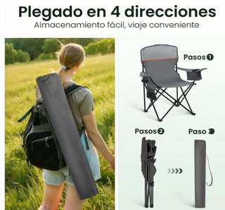 2 Sillas Plegables Camping Gris Naranja