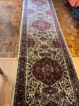 Tappeto persiano lana beige e rosso 360x90