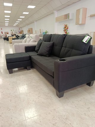 Sofá Chaise Longue Negro con Puf