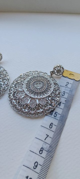 Pendientes plateados grandes diseño filigrana
