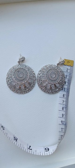 Pendientes plateados grandes diseño filigrana
