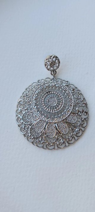 Pendientes plateados grandes diseño filigrana