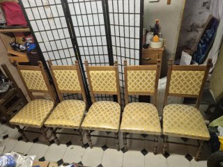Set 6 sedie in legno con tessuto giallo