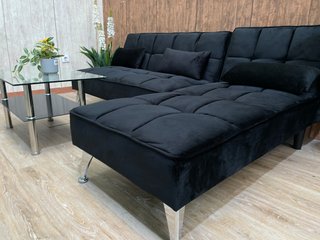 Sofá Cama Chaise Longue Negro + 3 Cojines