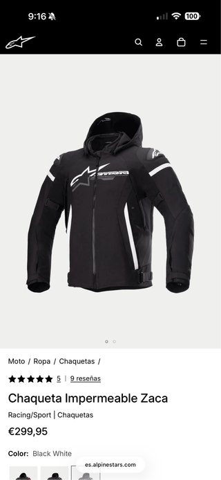 Chaqueta Alpinestars Negra con Capucha