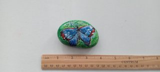Pedra pintada à mão com borboleta