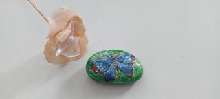 Pedra pintada à mão com borboleta