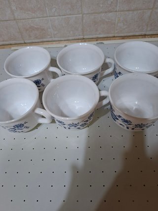 6 Tazze Vintage Porcellana Blu/Bianco