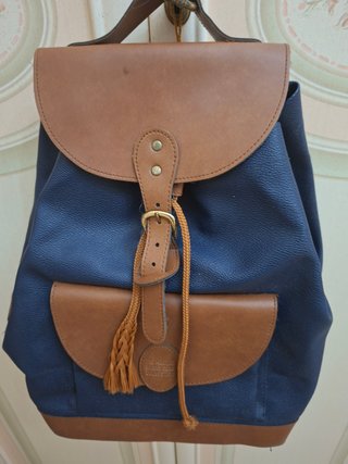 Zaino vintage pelle blu/marrone