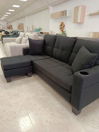 Sofá Chaise Longue Negro con Puf