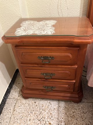 Mesita de noche rústica madera y cristal