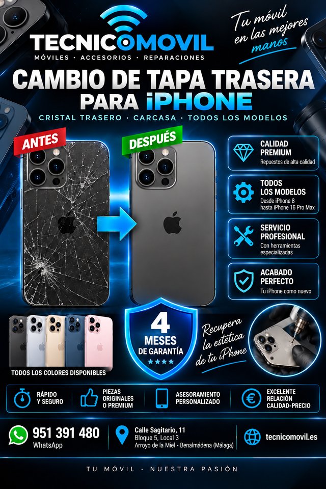 Cambio Tapa Trasera iPhone - Cristal
