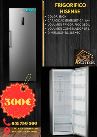 Frigorífico Hisense Inox 380L + 87L Congelador