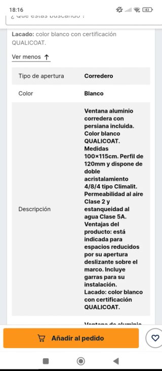 Ventana aluminio corredera 115x100