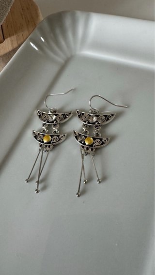 Orecchini pendenti etnici boho argento e giallo