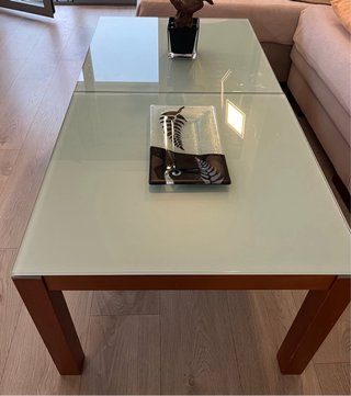 Mesa salón extensible cristal madera haya/vidrio