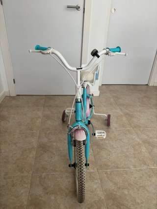 Bicicleta infantil azul con asiento trasero