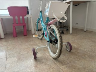 Bicicleta infantil azul con asiento trasero