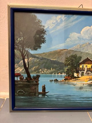 Quadretto vintage con paesaggio lago