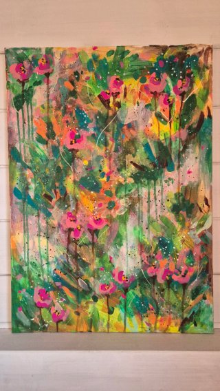 Quadro astratto fiori acrilico