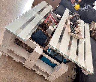 Mesa Palet Elevable con Cristal  y Ruedas