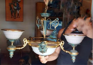 Lámpara de techo decorativa dorada y verde azulado