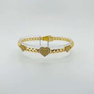 PULSERA BARBADA 3 CORAZONES Y CIRCONITAS
