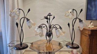 Juego 2 Lámparas Forja Flor Cristal