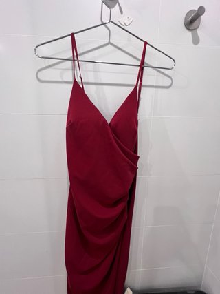 Vestido rojo drapeado tirantes
