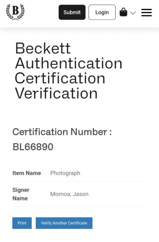Foto Firmada Jason Momoa (Aquaman) Beckett COA