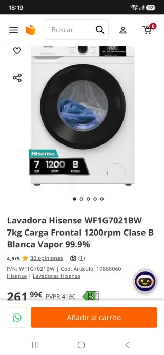 Lavadora Hisense WF1G7021BW 7kg