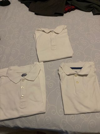 3 polos blancos manga corta, talla 9-10