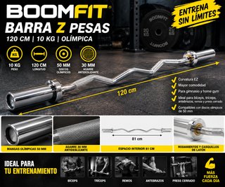 Barra Z Pesas BOOMFIT 120cm 10kg Olímpica