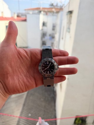 Reloj Bvlgari Negro y Plateado 38mm.