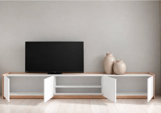Mueble TV blanco y madera