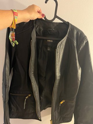 Chaqueta Piel Negra Mango Talla S
