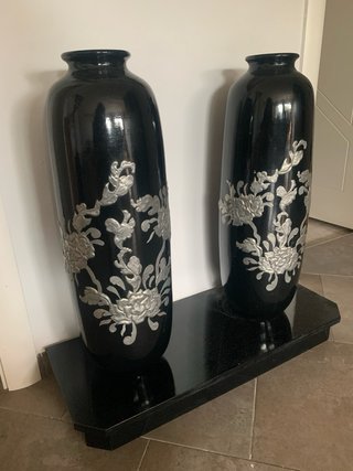 Pareja Jarrones Negros Bandeja Decorativa